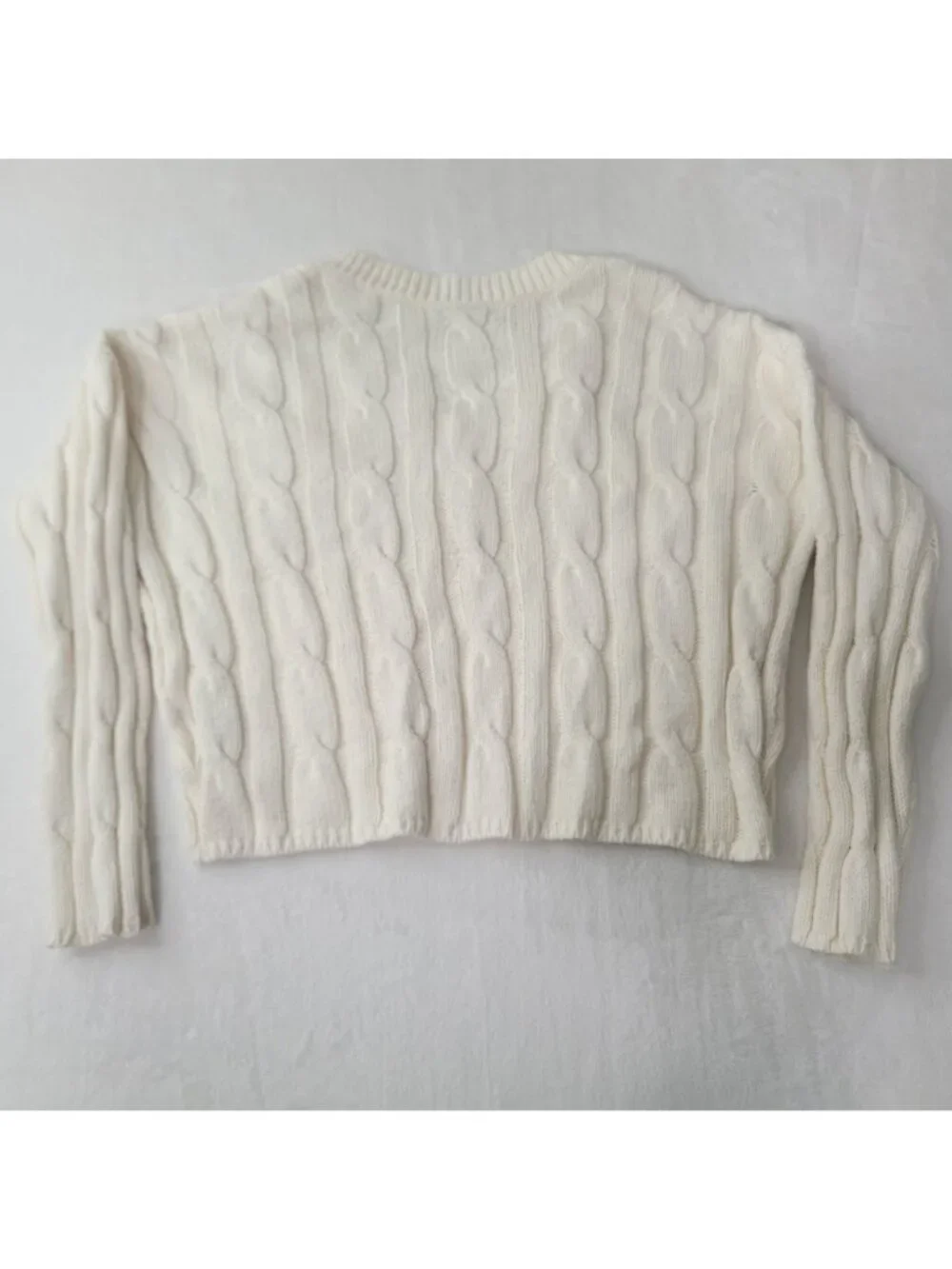 Madewell Women's Cream Cable Knit V-Neck Sweater Size L - Picture 8 of 8